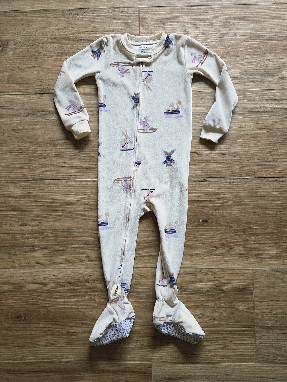 Carter's 24 Month Fleece Footie Creme with Animal Skiiers